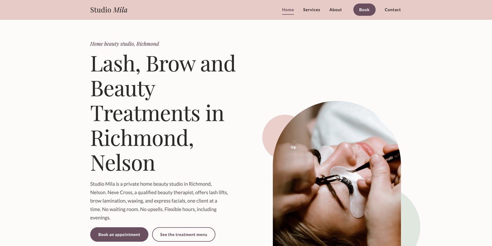 Home page of the Studio Mila demo website built by Debut